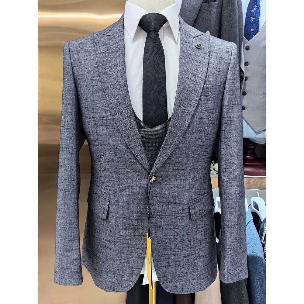 Aidase High Quality Luxury Men's Suits Slim Fit One Button Peak Lapel Male Clothing Formal Business 3 Piece Jacket Pants Vest Costume