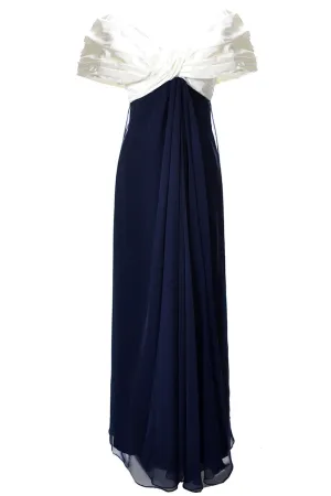 As New Vintage Dress by Victor Costa in Blue Chiffon and White Taffeta Evening Gown