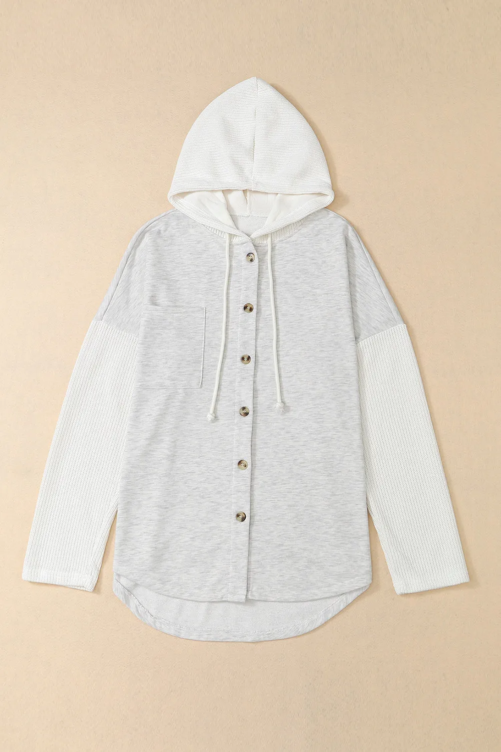 Berkley Button Up Knitted Sleeves Hooded Jacket