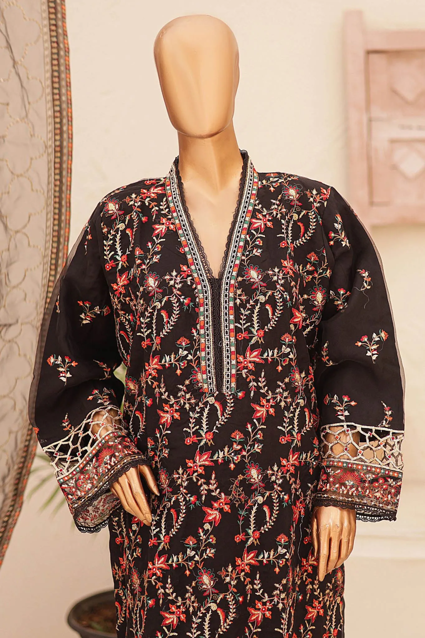 Bin Saeed Stitched 3 Piece Emb Fancy Festive Ramadan Collection'2024-BIL-429-Black