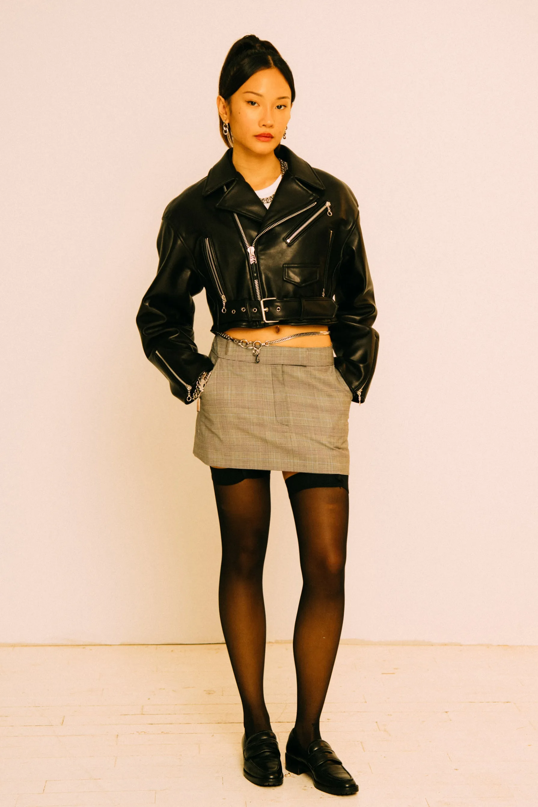 BLACK CROPPED ROCKER JACKET