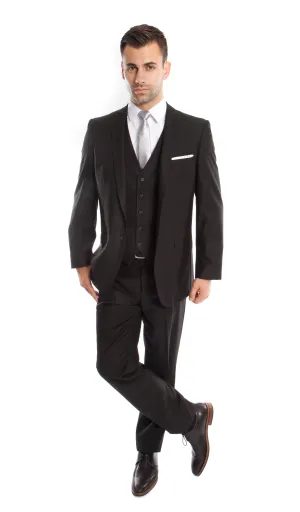 Black Solid 3-PC Slim Fit Stretch Suits