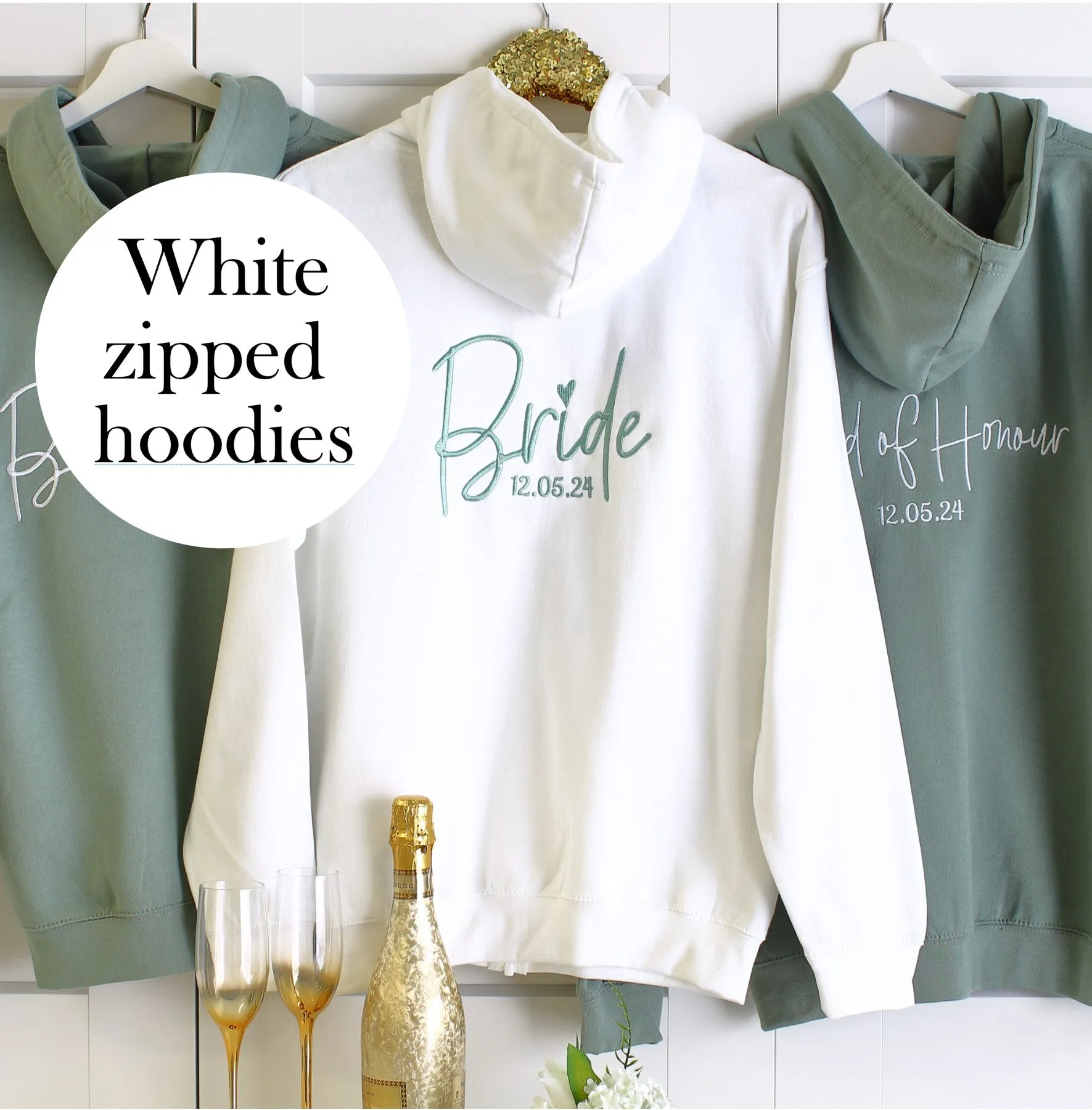 Bridal Zipped Hoodie -White