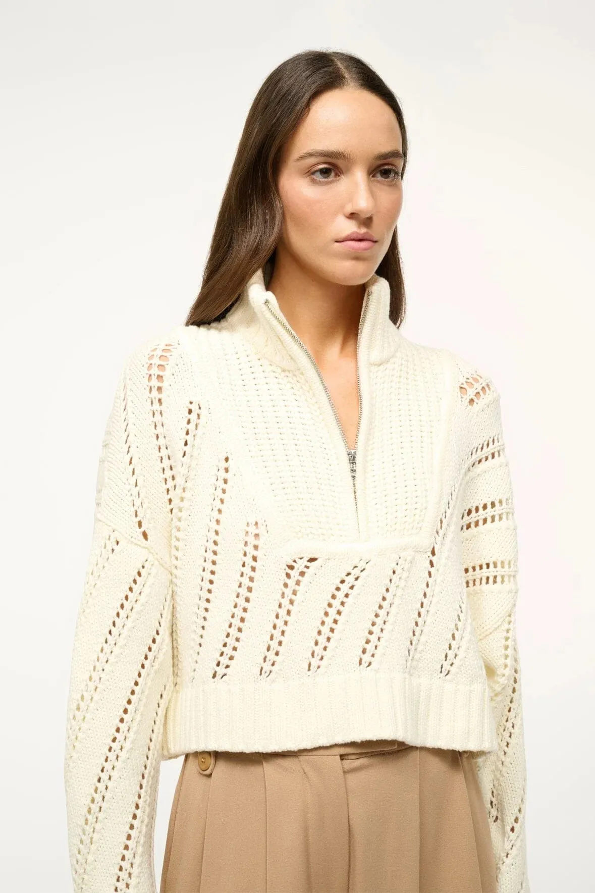 Chunky Knit Cropped Hampton Sweater - Ivory