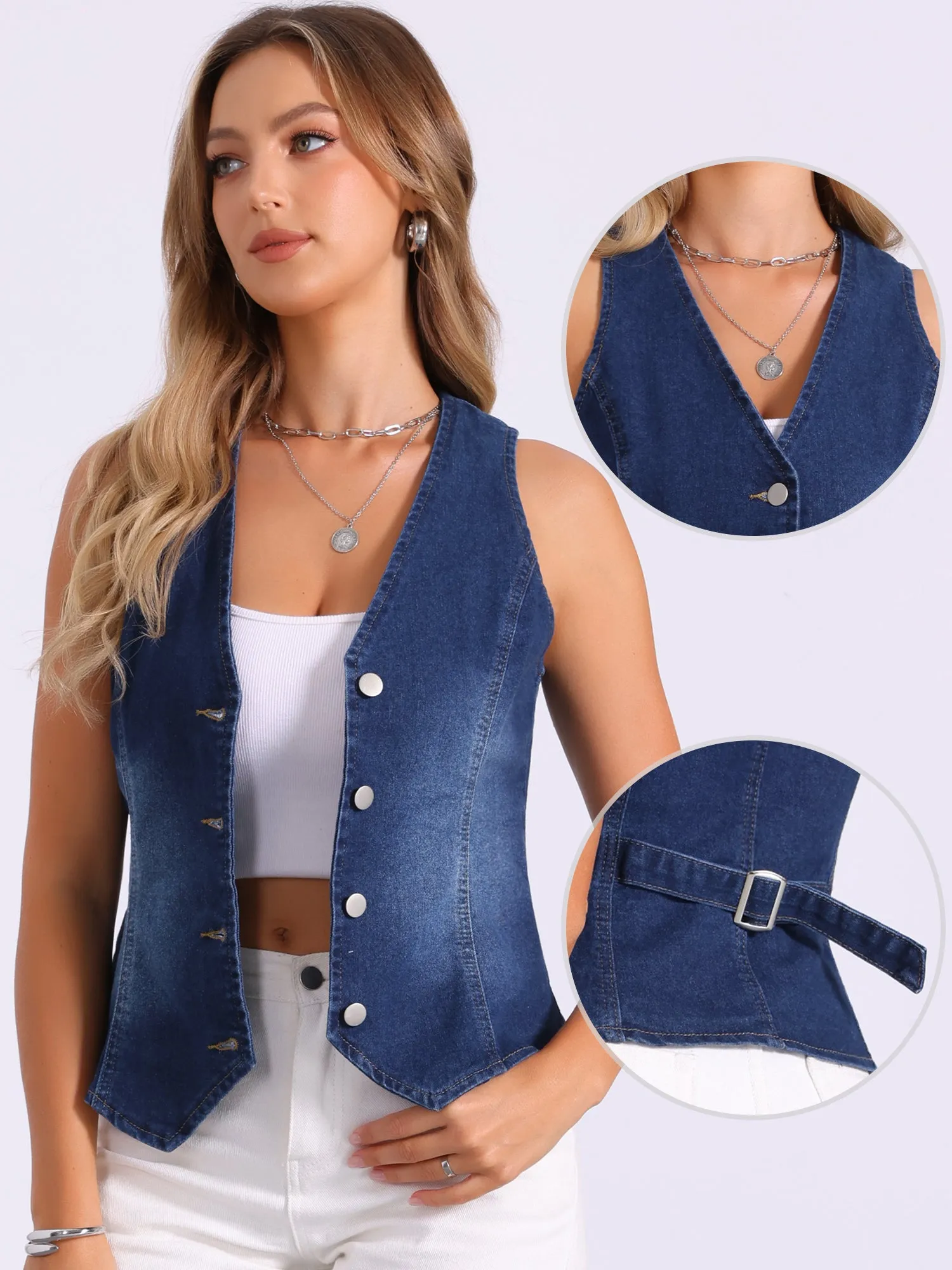 Denim Sleeveless Button Down Jean Waistcoat Vest