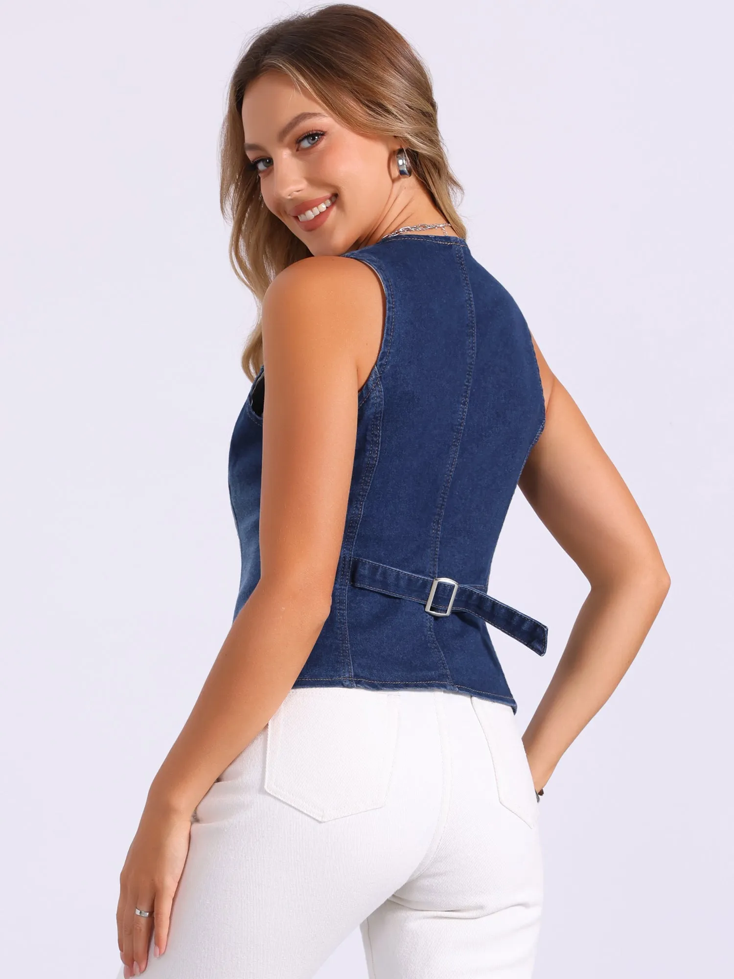 Denim Sleeveless Button Down Jean Waistcoat Vest