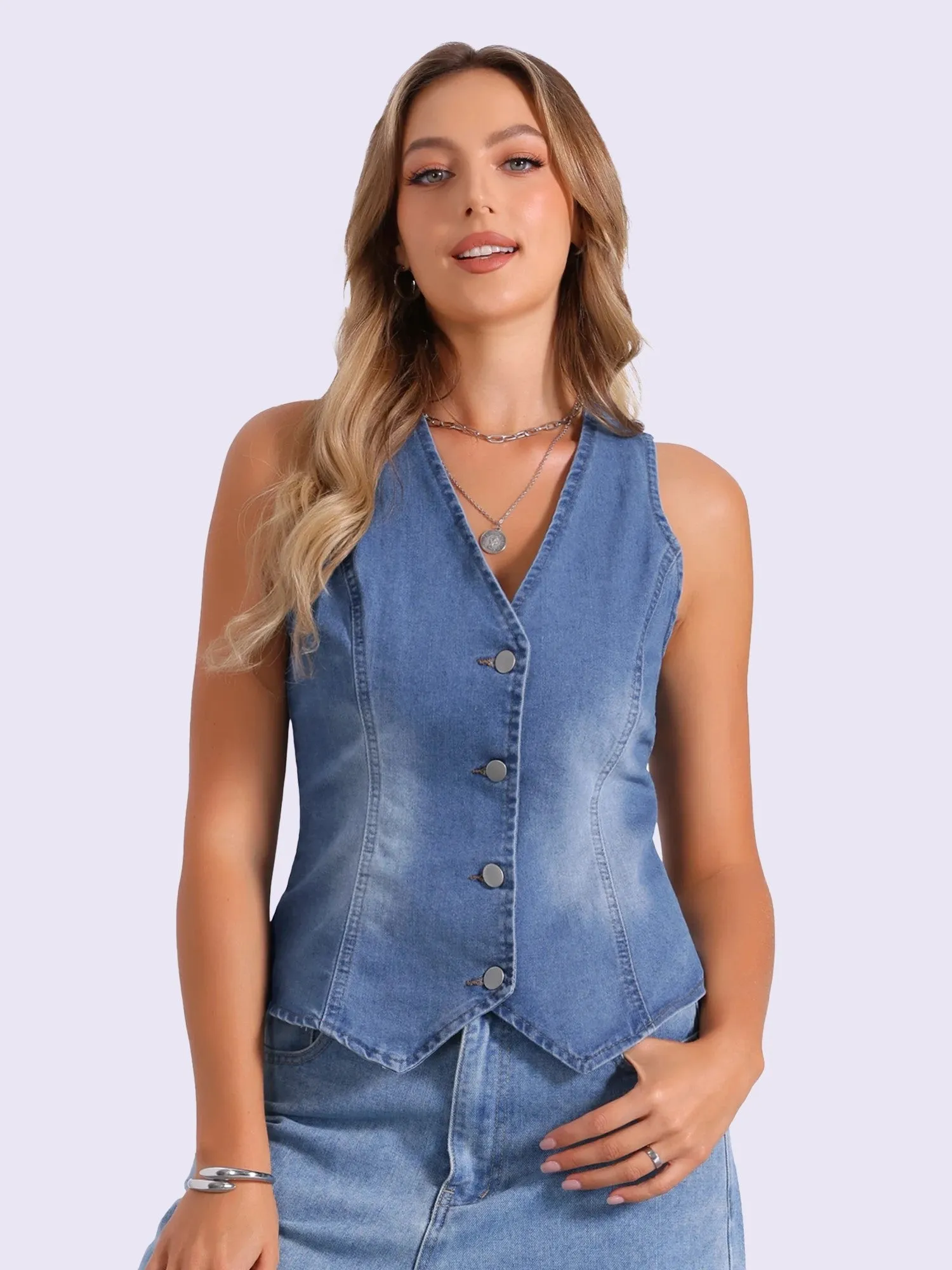 Denim Sleeveless Button Down Jean Waistcoat Vest