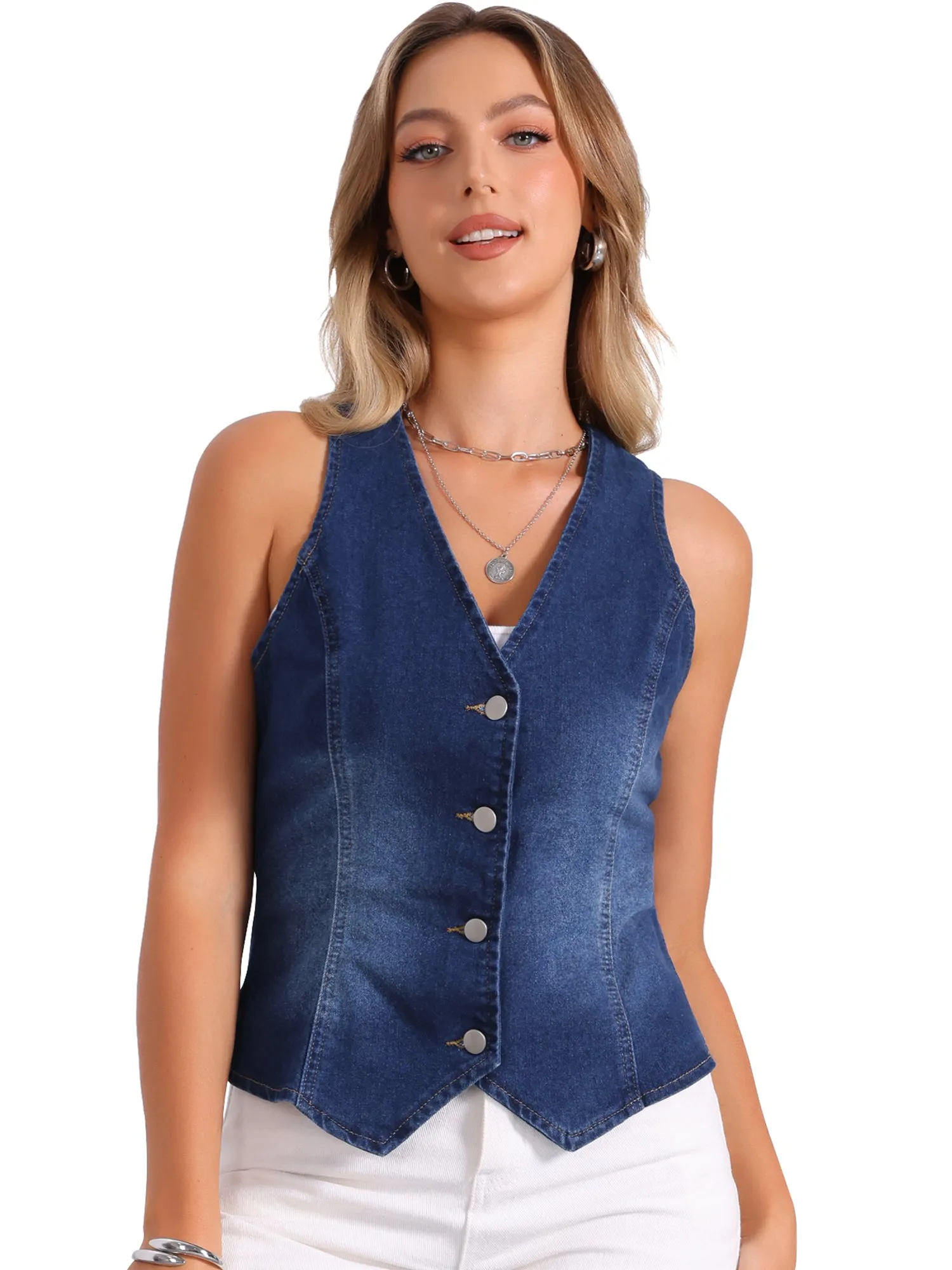 Denim Sleeveless Button Down Jean Waistcoat Vest