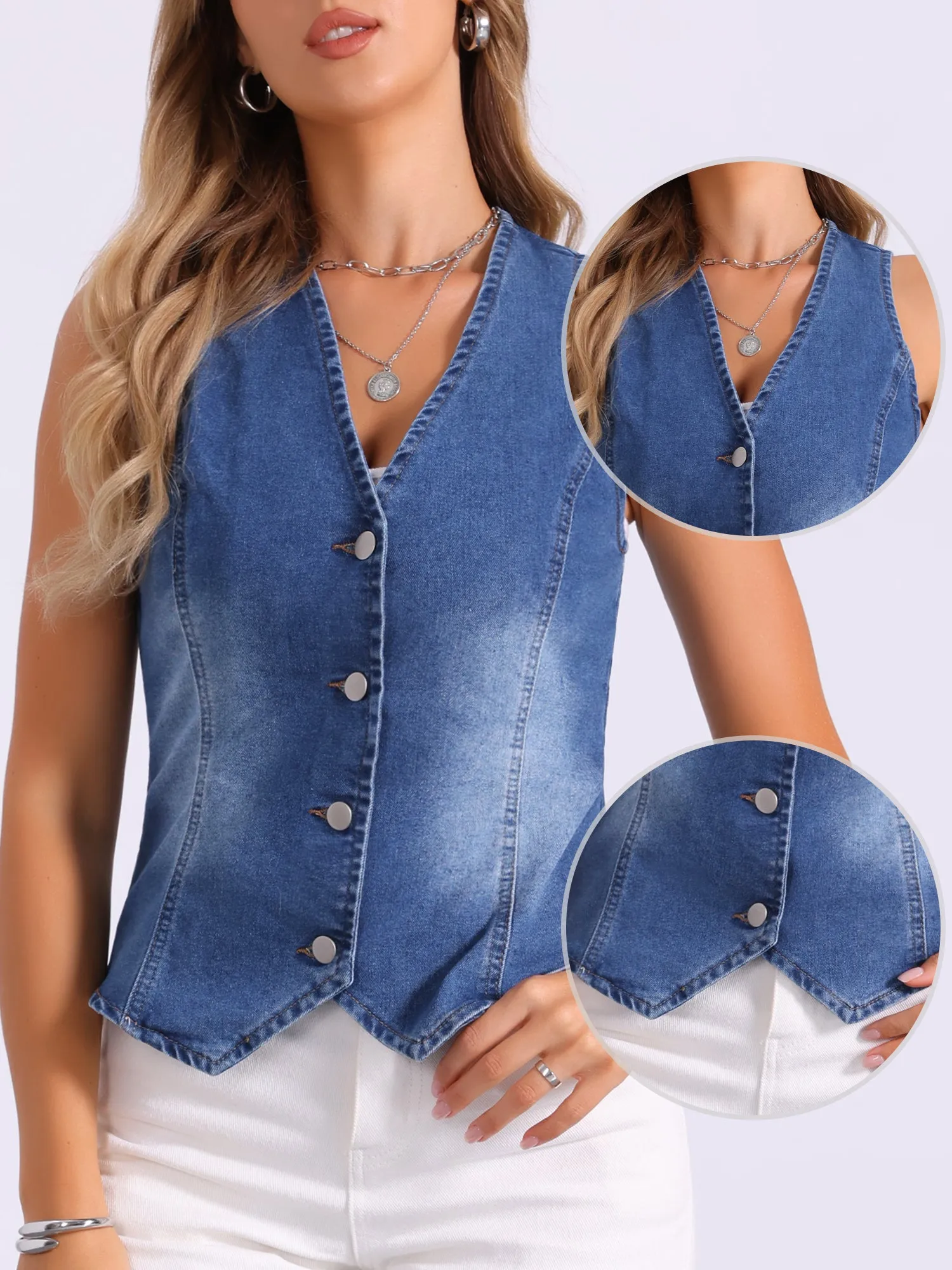 Denim Sleeveless Button Down Jean Waistcoat Vest