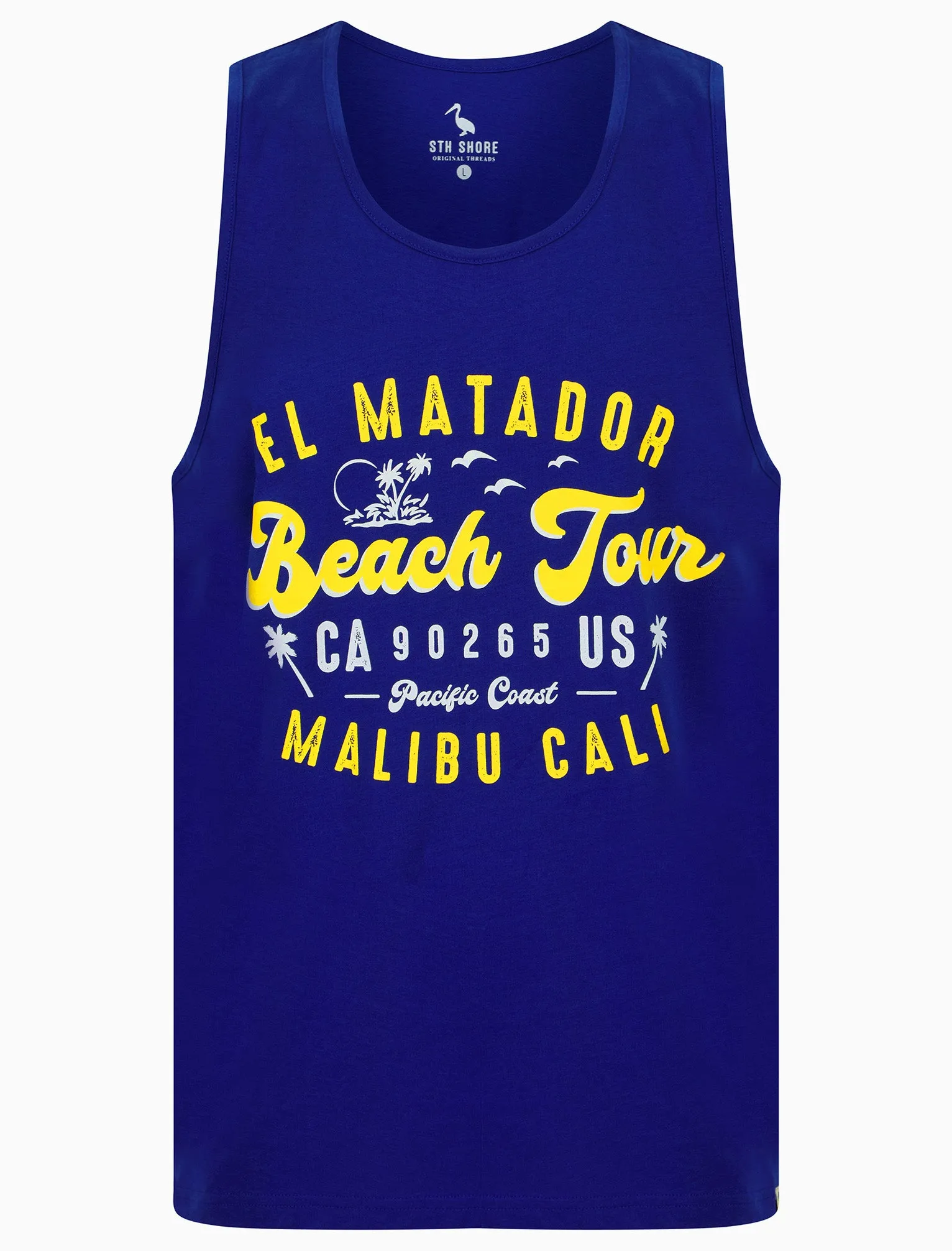 El Matador Motif Print Cotton Vest Top in Sea Surf Blue - South Shore