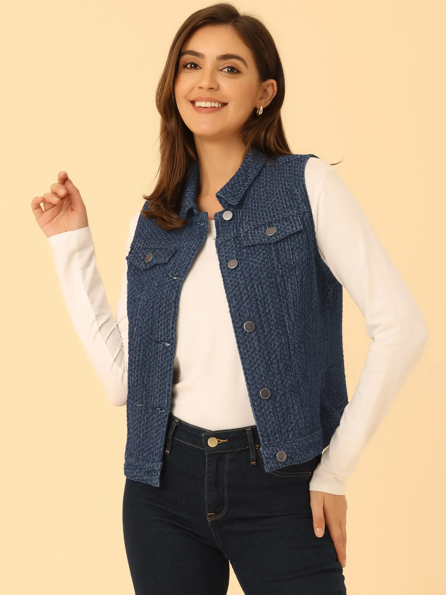 Flap Pocket Washed Buttoned Denim Jacket Vest