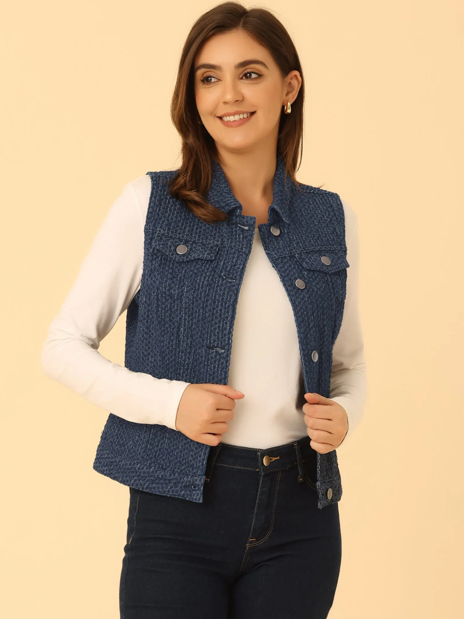 Flap Pocket Washed Buttoned Denim Jacket Vest