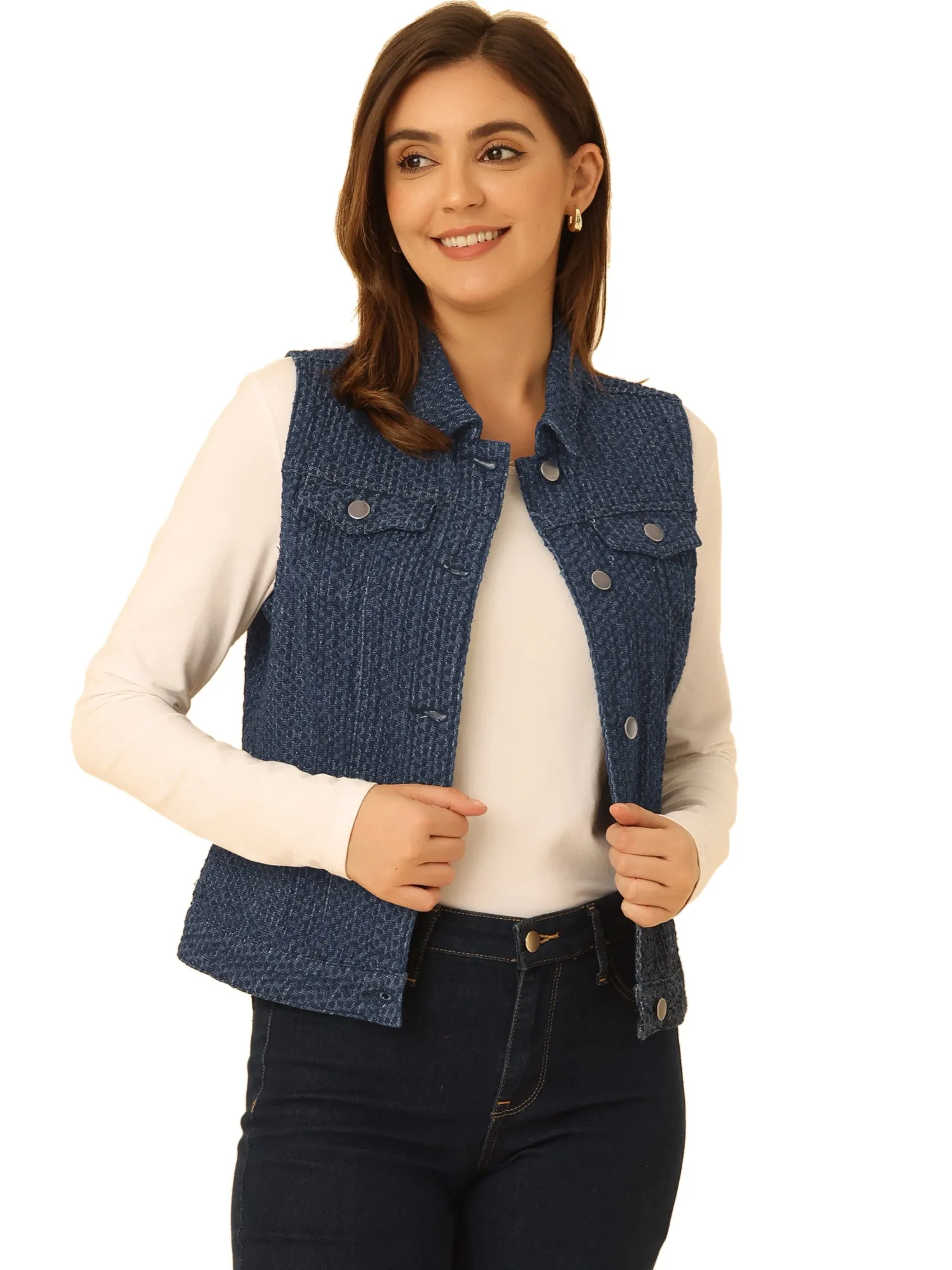 Flap Pocket Washed Buttoned Denim Jacket Vest