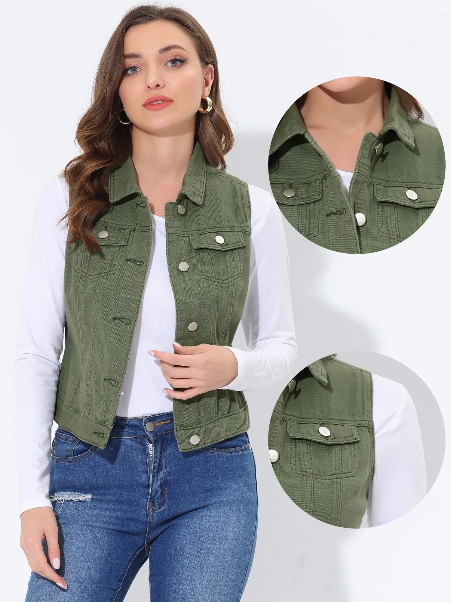 Flap Pocket Washed Buttoned Denim Jacket Vest