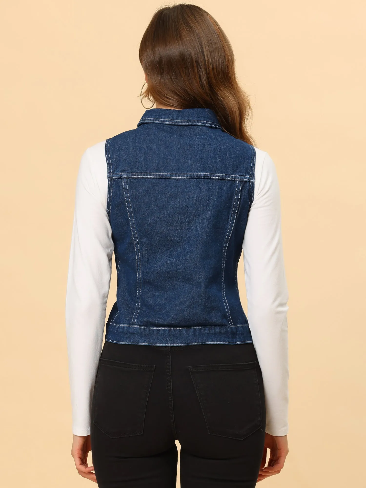 Flap Pocket Washed Buttoned Denim Jacket Vest