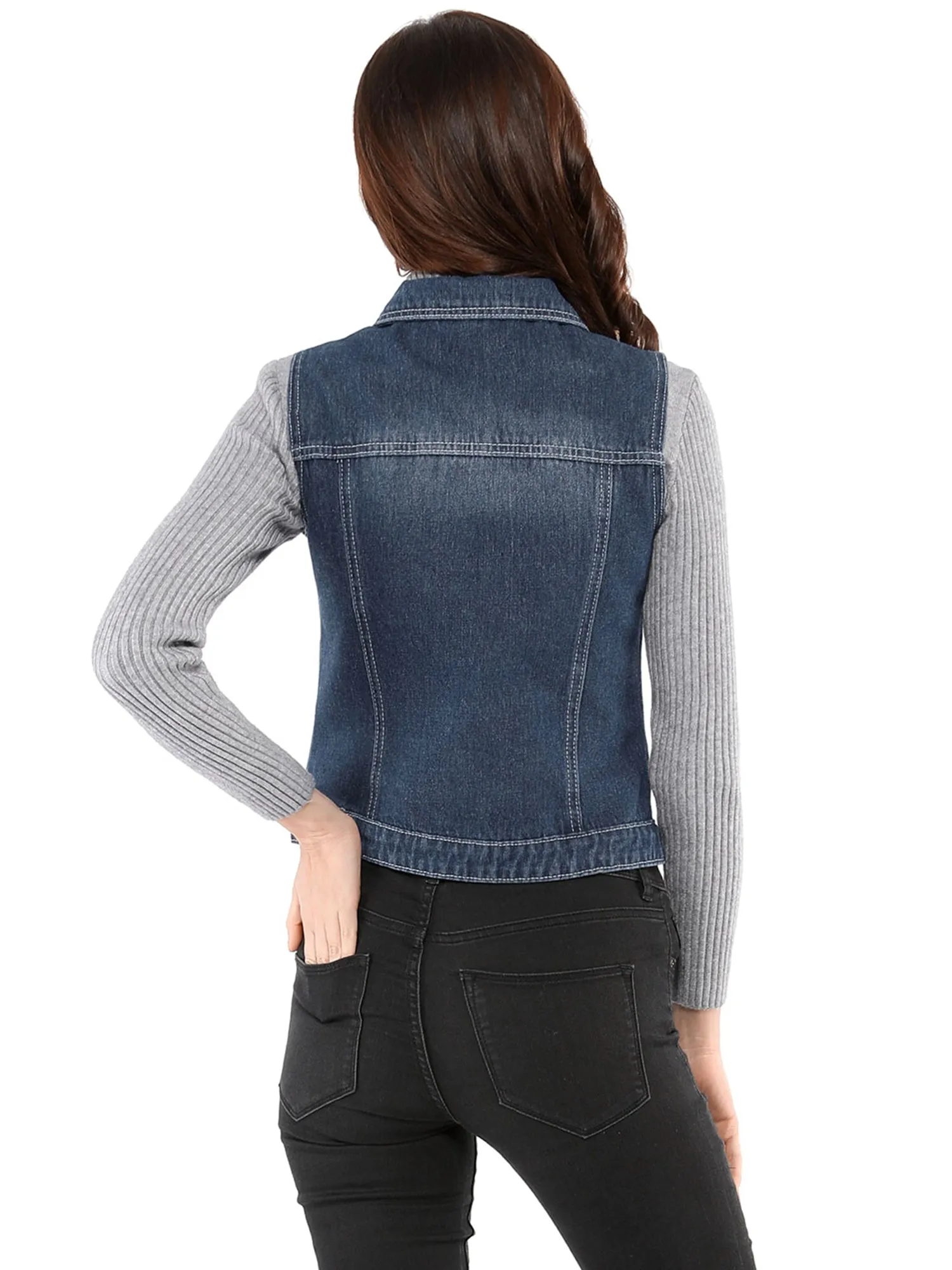 Flap Pocket Washed Buttoned Denim Jacket Vest