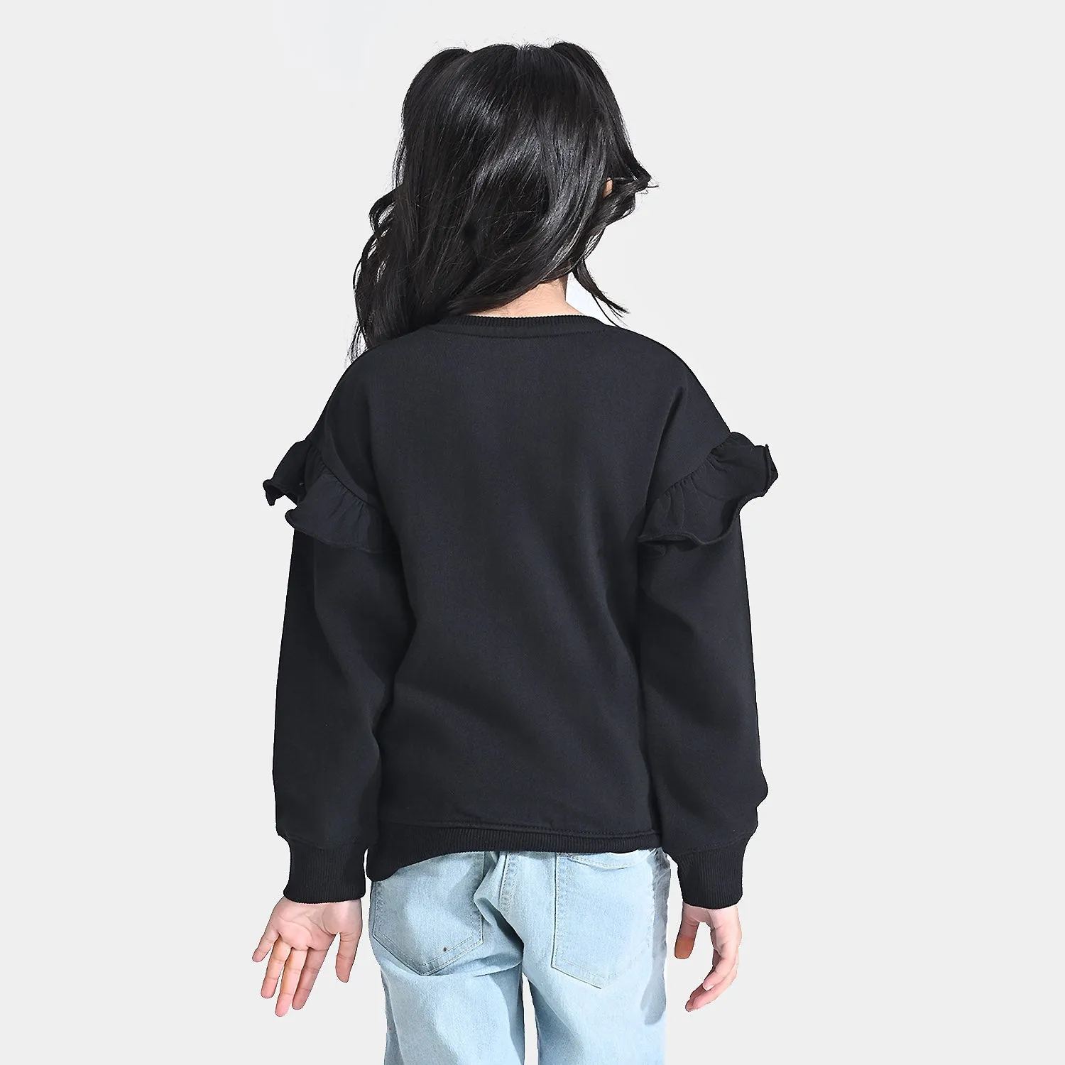 Girls Cotton Terry Sweatshirt Music-Jet Black