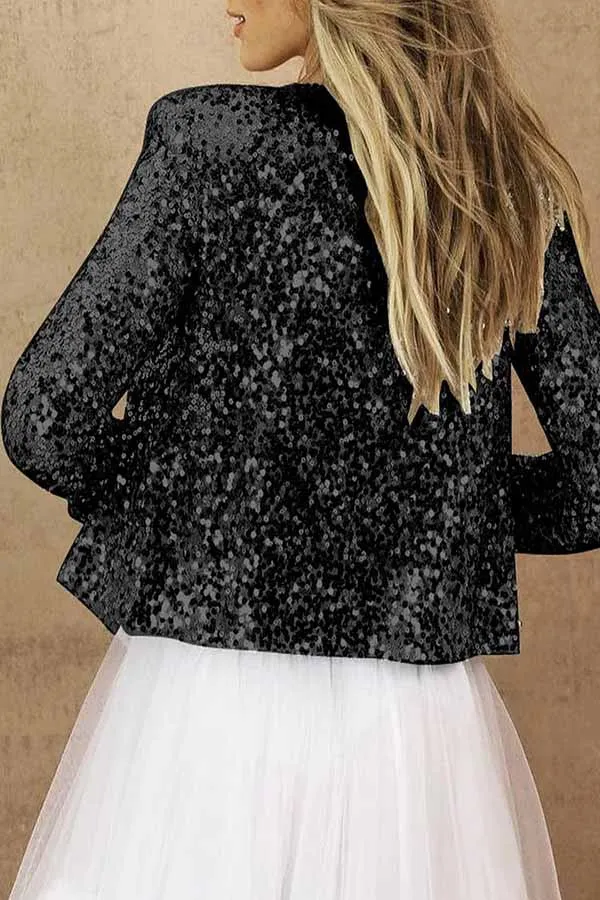 I'm Down To Party Sequin Open Front Crop Jacket