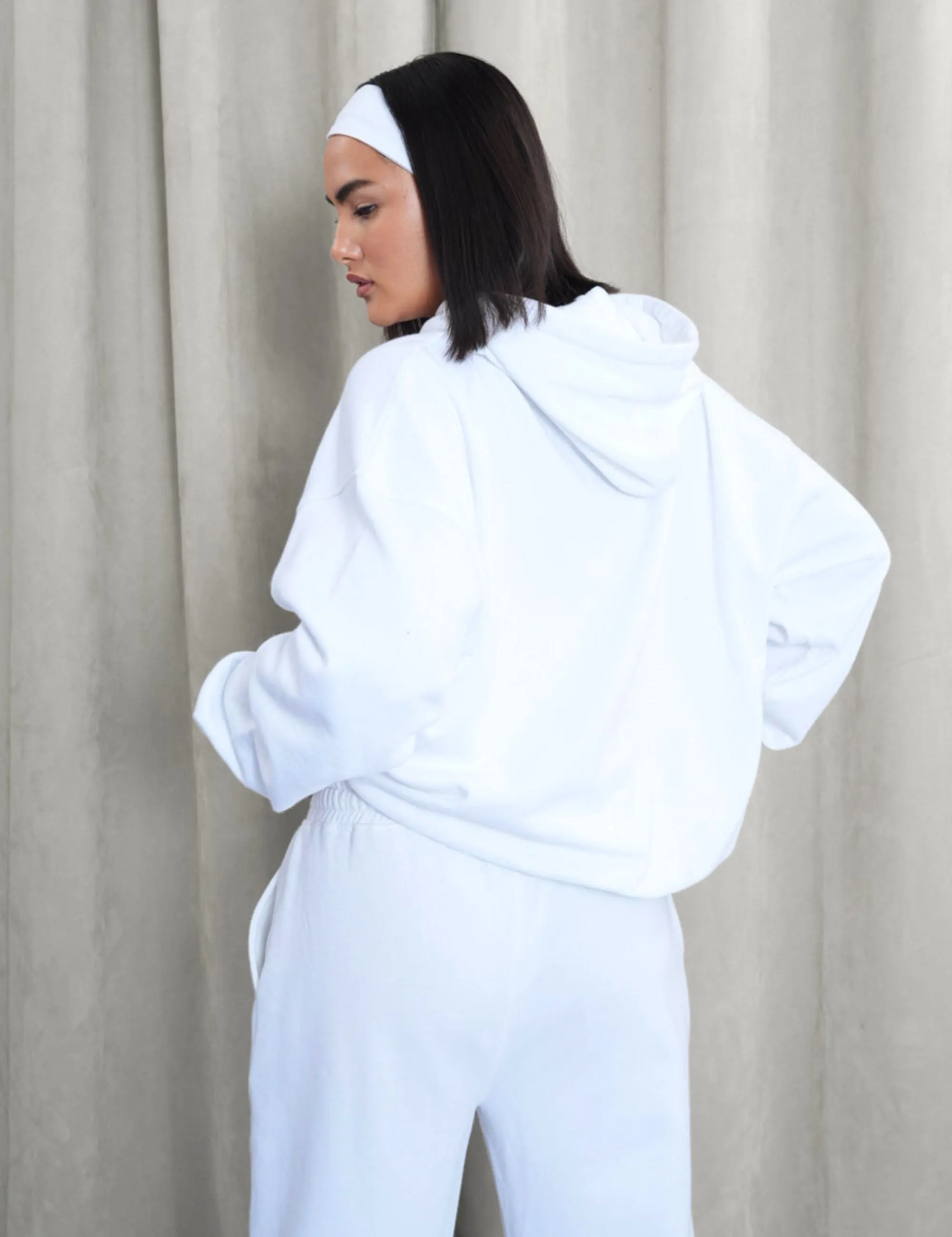 Kaiia Paris Shadow Logo Oversized Drawstring Hoodie White