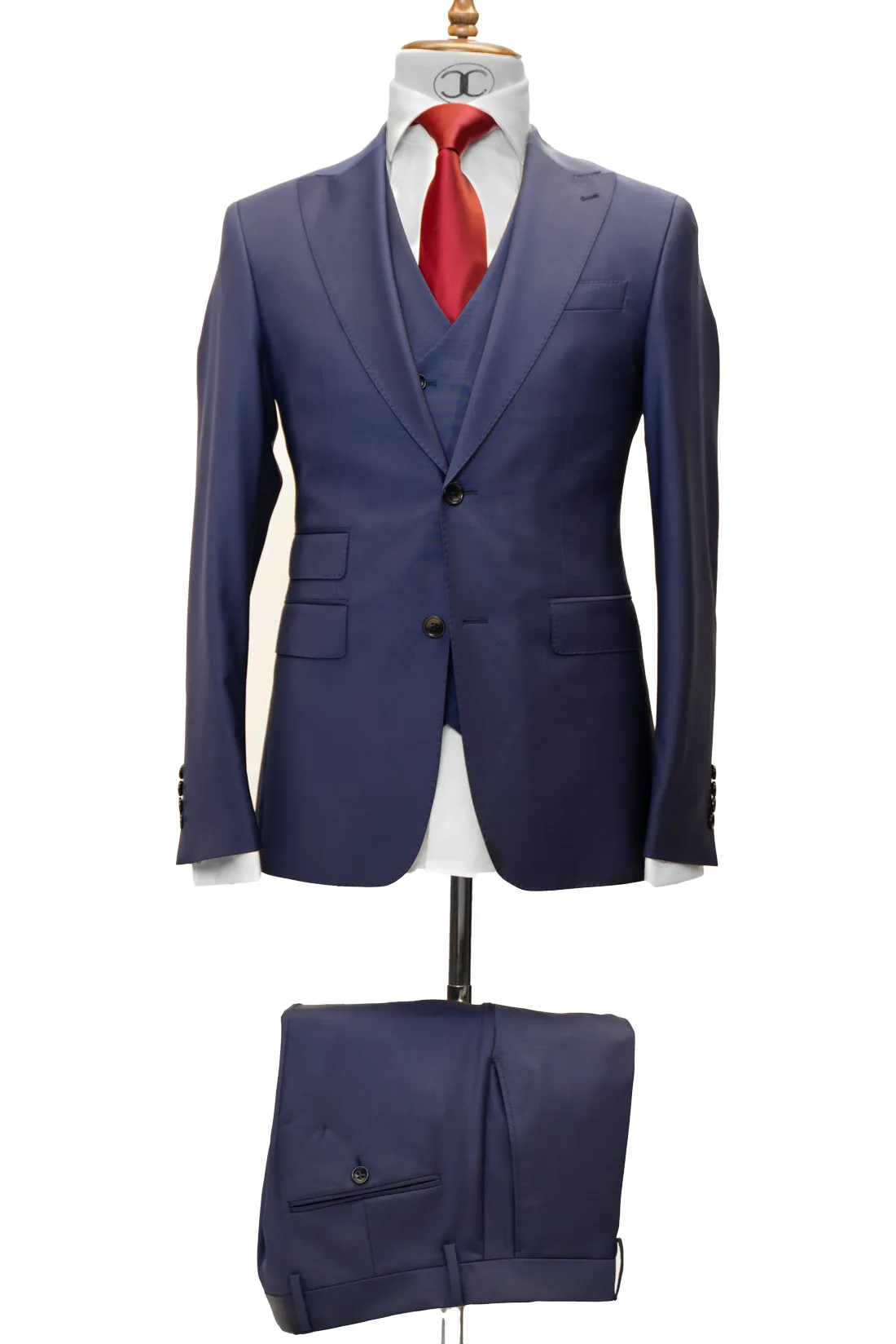 LANIFICIO MARIO - NAVY BLUE 3 PIECE SLIM FIT SUIT WITH V VEST