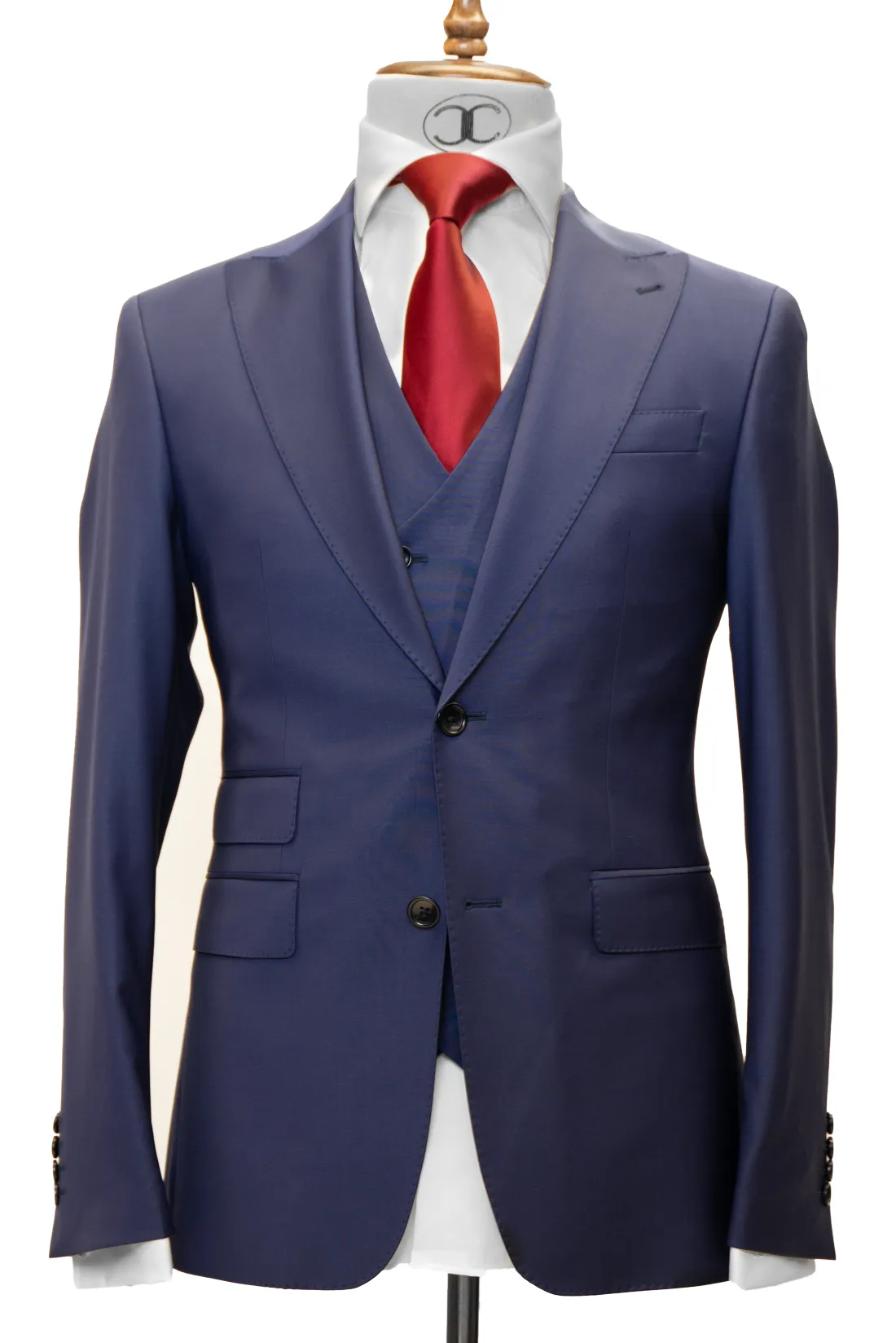 LANIFICIO MARIO - NAVY BLUE 3 PIECE SLIM FIT SUIT WITH V VEST