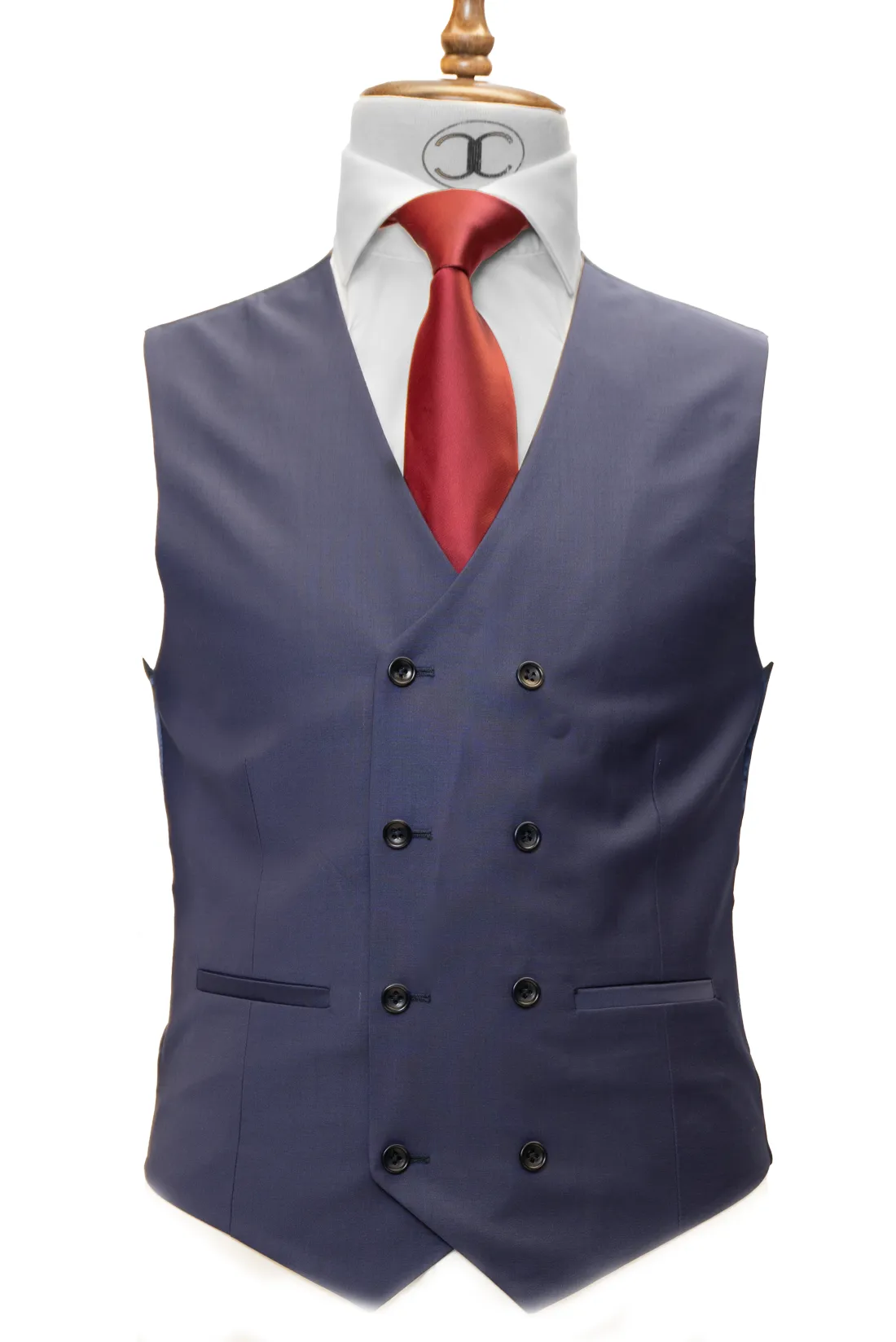 LANIFICIO MARIO - NAVY BLUE 3 PIECE SLIM FIT SUIT WITH V VEST