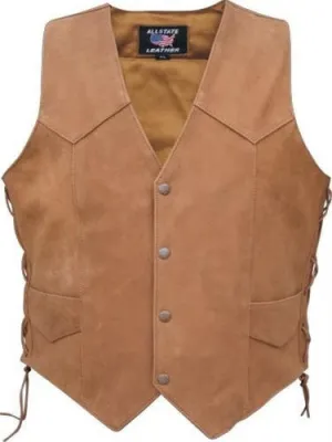 Men's Brown Classic Leather Motorcycle Vest with Side Laces