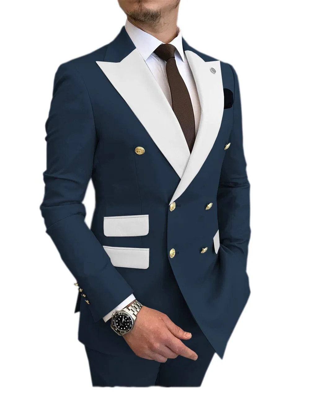 Men's Suit Casual Double Breasted 2 Piece Business Wedding (Blazer Pants)