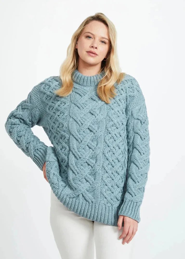 Oversized Aran Trellis Sweater | Mist - Clearance