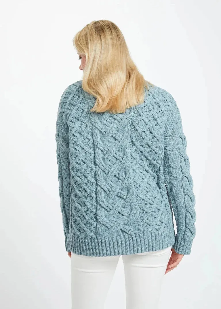 Oversized Aran Trellis Sweater | Mist - Clearance