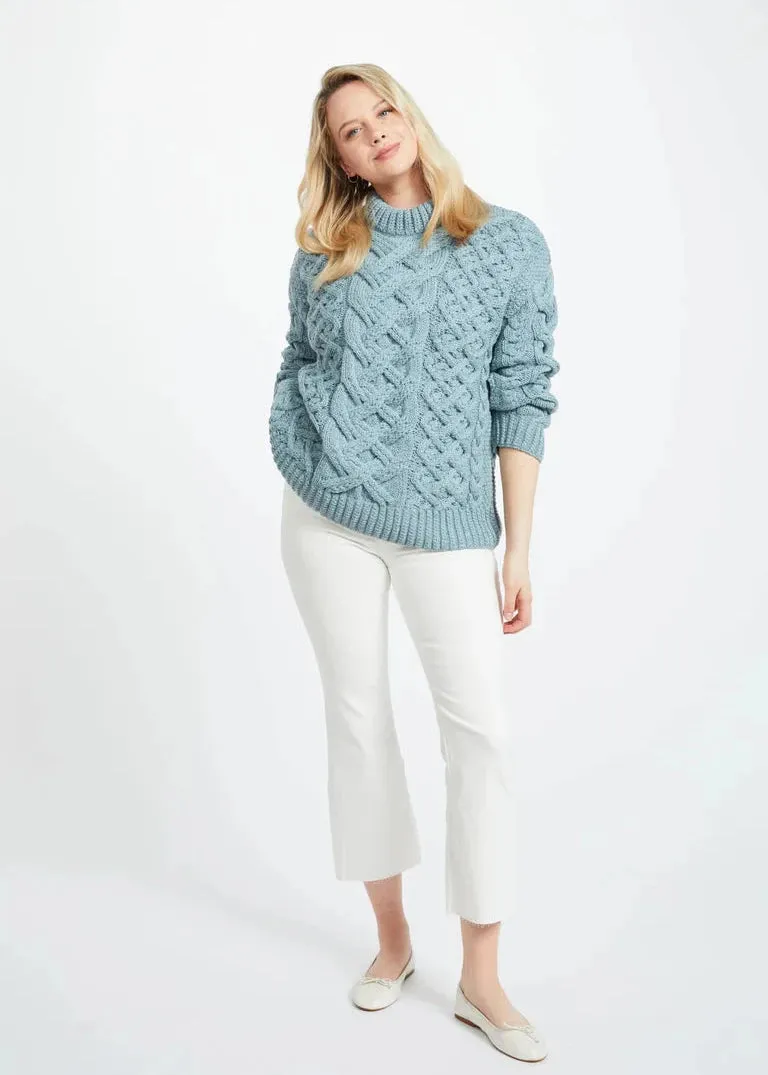 Oversized Aran Trellis Sweater | Mist - Clearance