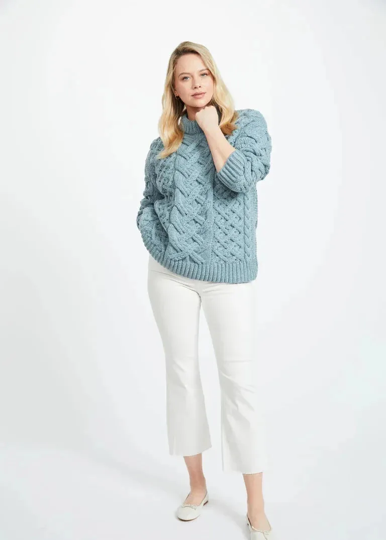 Oversized Aran Trellis Sweater | Mist - Clearance