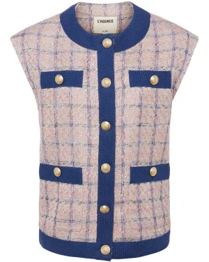 Pink and Blue Tweed Laurel Oversized Vest