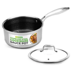 Sauce Pot With Glass Lid - Triply Stainless Steel Cookware, Dakin Etching Non-Stick Coating Inside And Outside