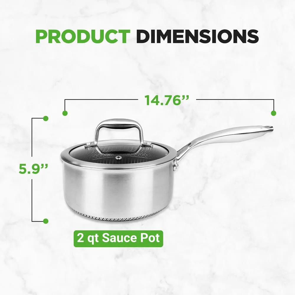 Sauce Pot With Glass Lid - Triply Stainless Steel Cookware, Dakin Etching Non-Stick Coating Inside And Outside