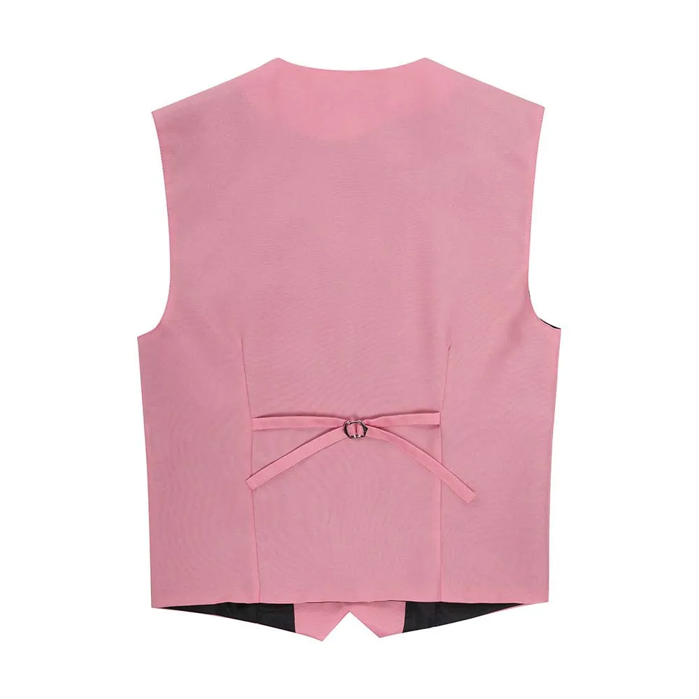 Slim Fit Single Breasted Pink Vest