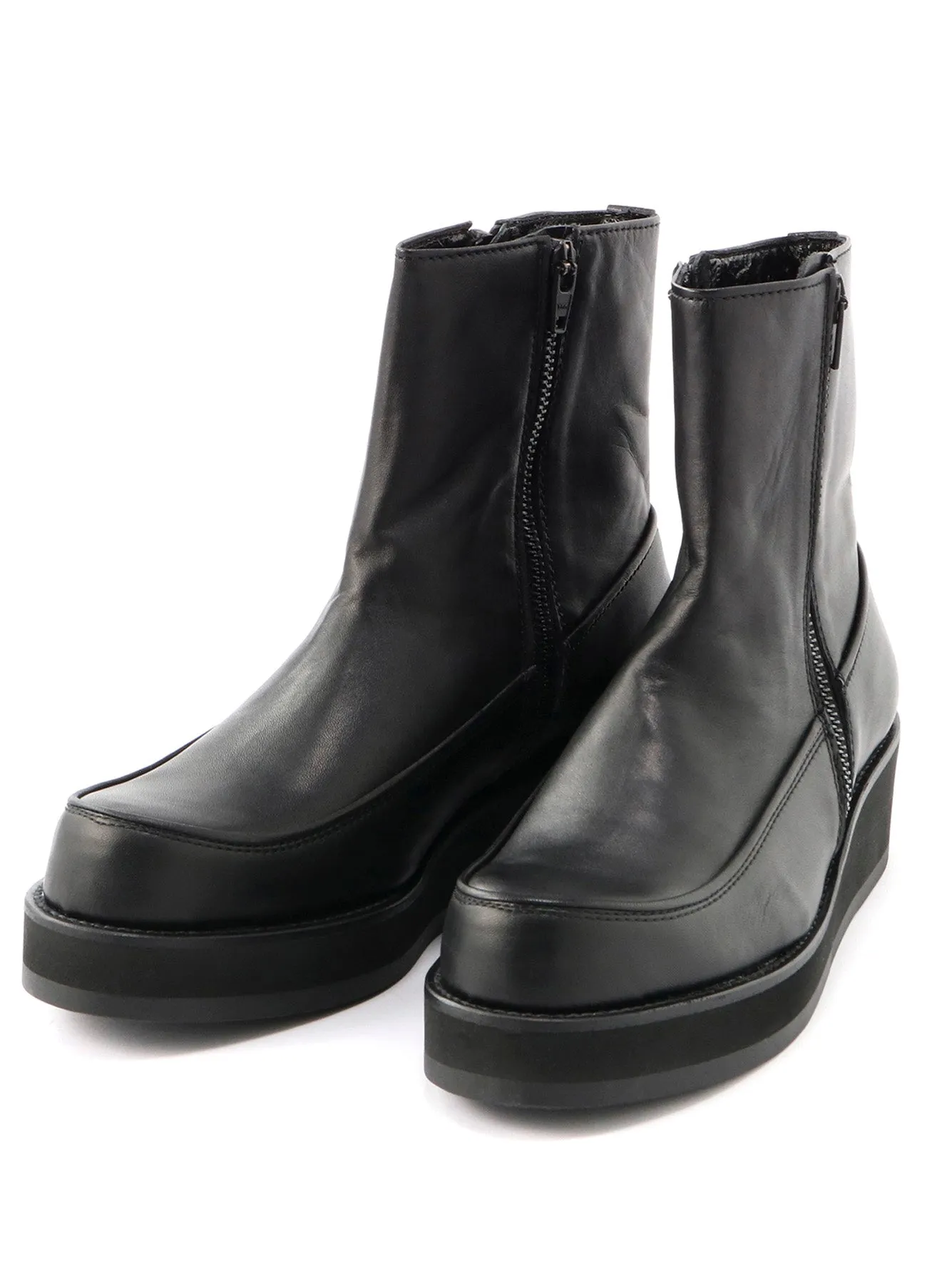 Smooth Leather Thick Sole W-Zip Boots