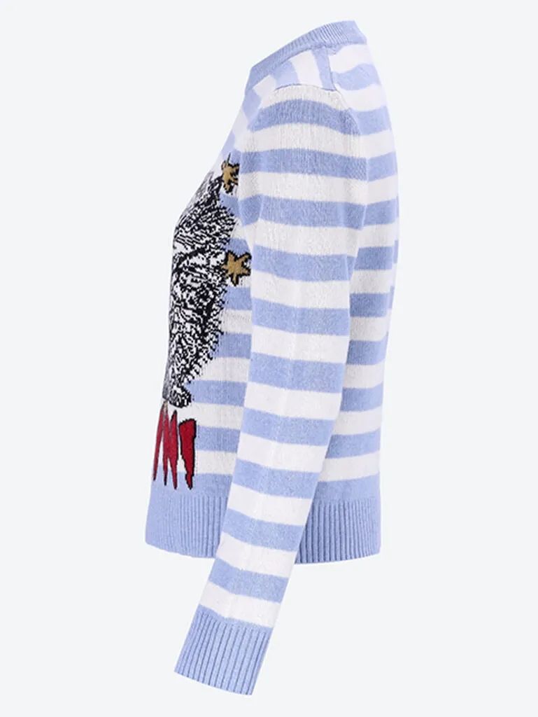 Striped graphic wool mix cats crewneck sweater