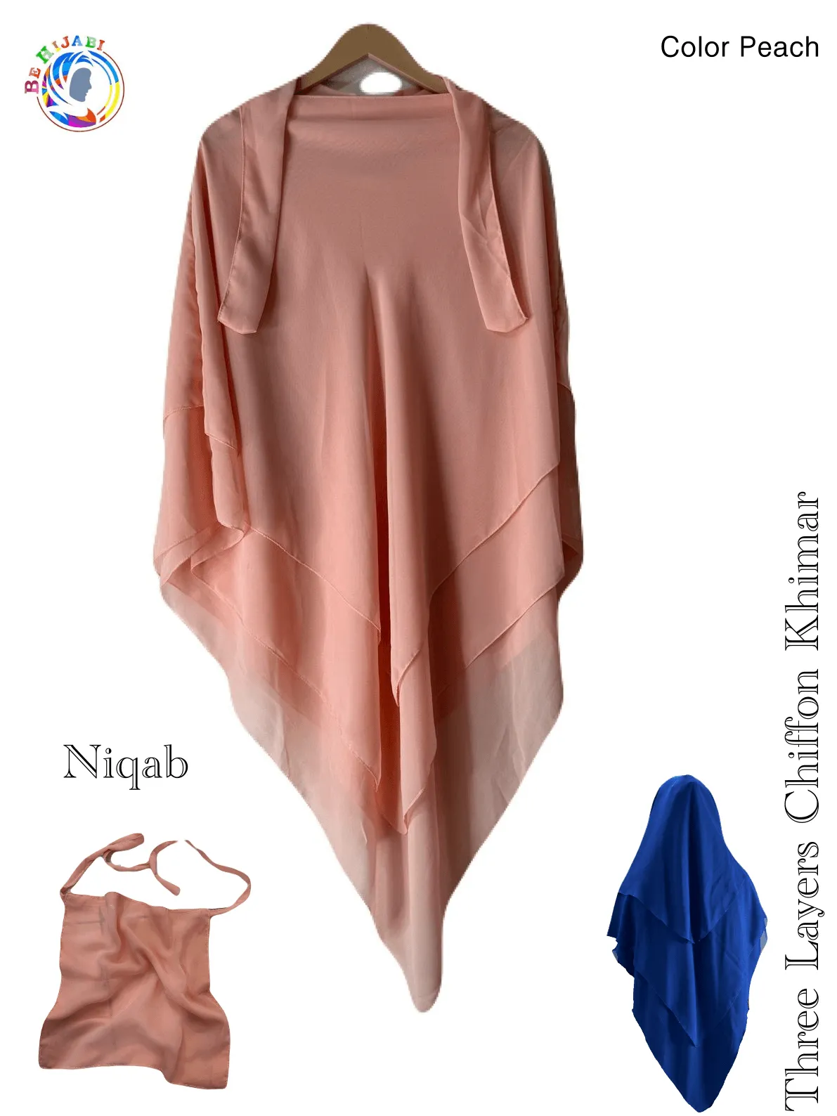 Three Layers Chiffon Khimar Color Peach