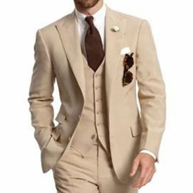 Three Piece Suit Peaked Lapel Two Button Custom Made Tuxedos Jacket Pants Vest