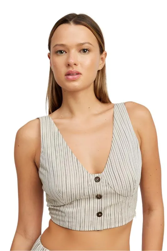 Womens Button Down Pinstripe Vest Top