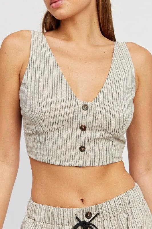 Womens Button Down Pinstripe Vest Top