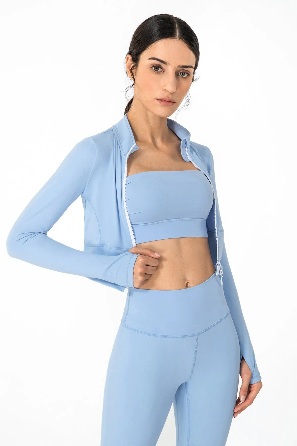 Zip-Up Tunic Long Sleeve Cropped Top