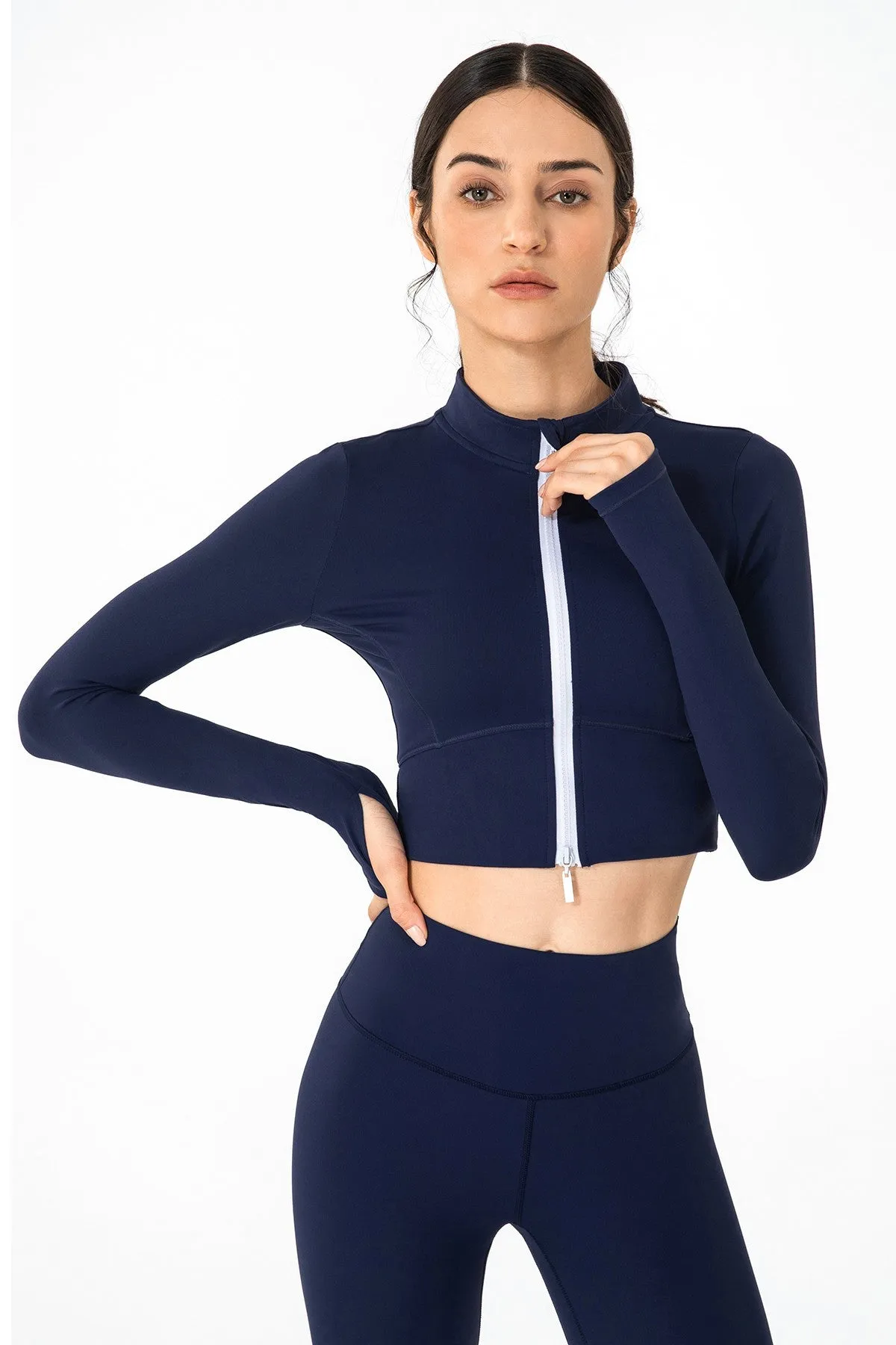 Zip-Up Tunic Long Sleeve Cropped Top